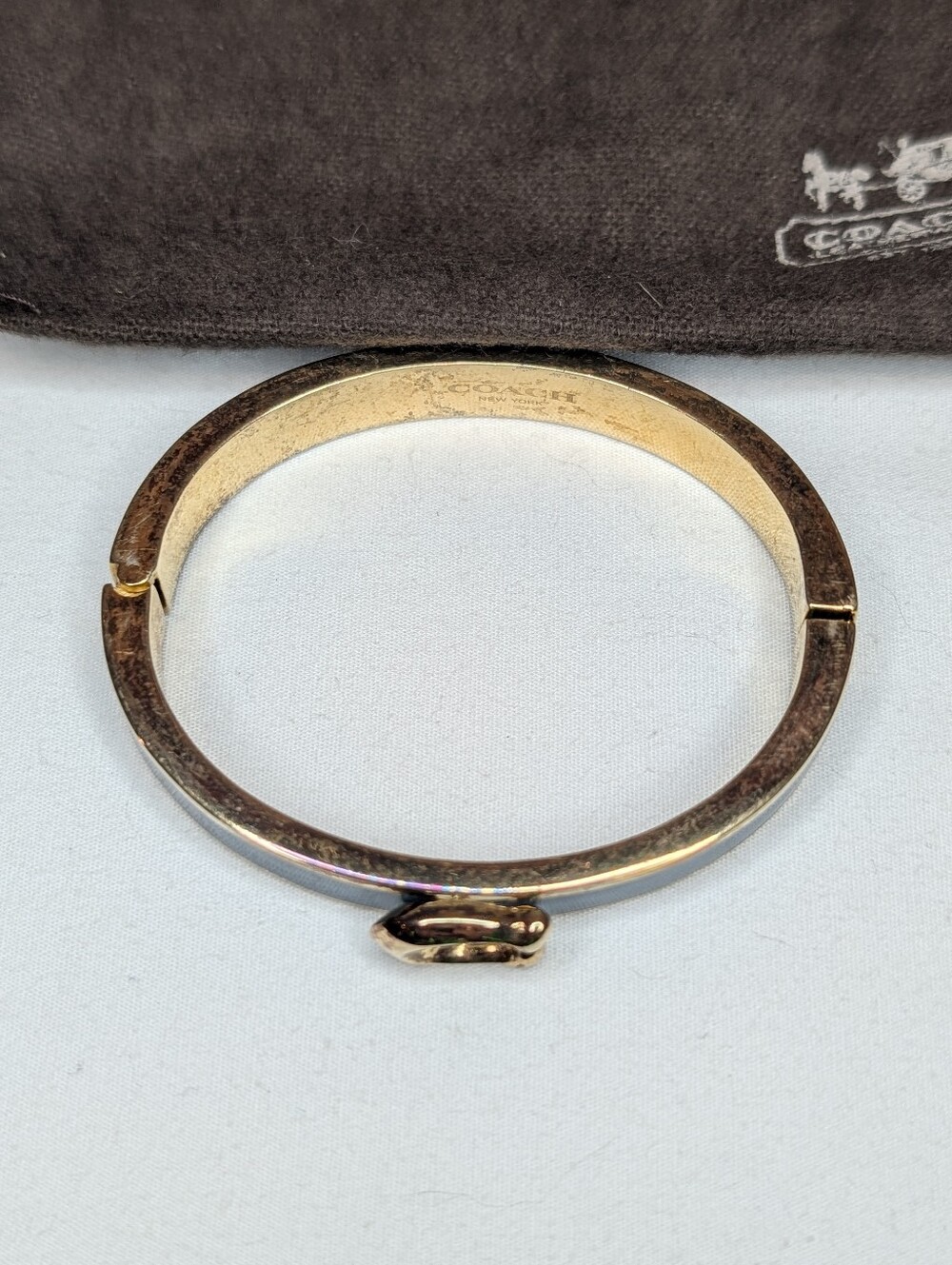 Coach Gold And Blue Enamel Hinge Bracelet With Dust Bag